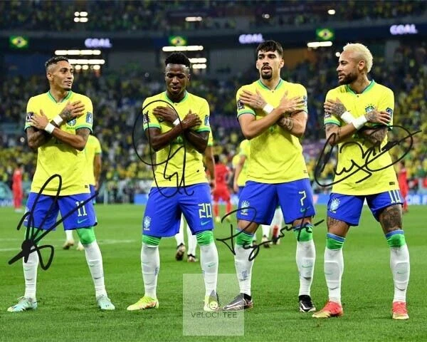 Neymar Vinicius Vini Jr Richarlison Paqueta Brazil Signed Photo Autograph Poster