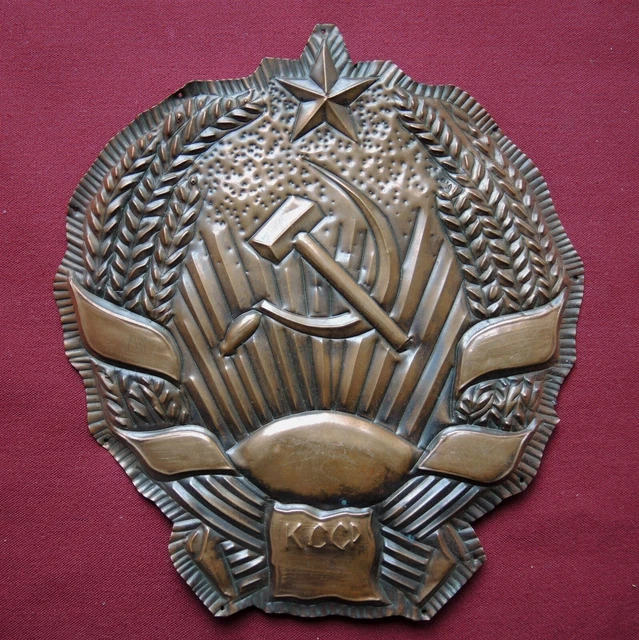 Antigua Grande USSR / Kazajo Soviético Republic Escudo de Armas / Placa Bronce