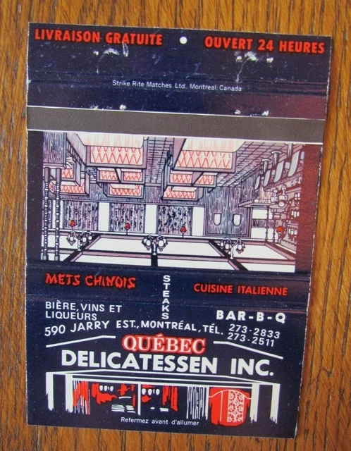 Restaurant 40 Strikes Matchbook Cover: Quebec Delicatessen (Montreal, Quebec) E9