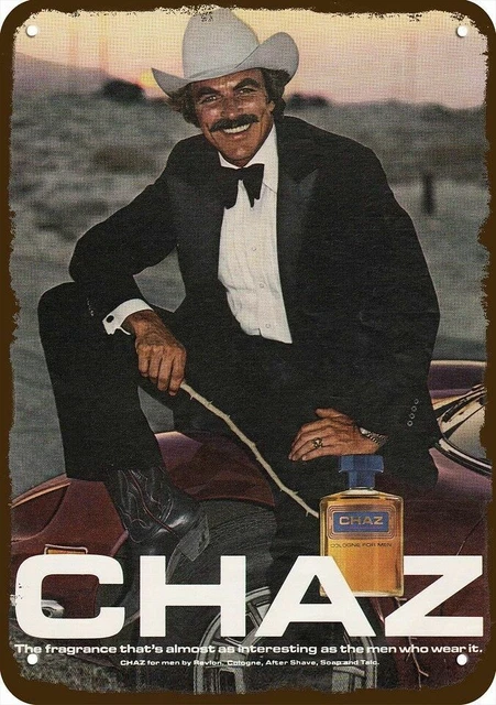 1981 TOM SELLECK & CHAZ COLOGNE Vintage Look ** DECORATIVE REPLICA METAL SIGN **