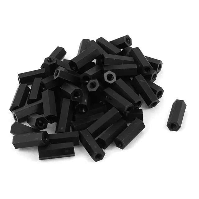 50pcs M3x15mm entretoise nylon PCB Picot d'écrou de vis de pilier noir femelle