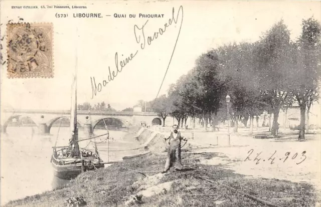 CPA 33 LIBOURNE QUAI DU PRIOURAT (dos non divisé) pas courante