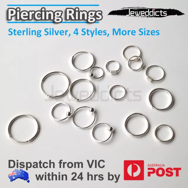 Sterling Silver Piercing Ring Hoop Sleeper Earring Studs MORE Styles Sizes Body