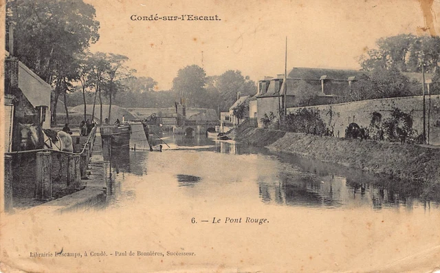 Antique Dept 59 Nord Postcard - Condé sur Scheldt le Pont Rouge