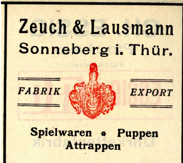 Zeuch & Lausmann Sonneberg i.Thür. SPIELWAREN-PUPPEN-ATTRAPPEN Trademark 1908