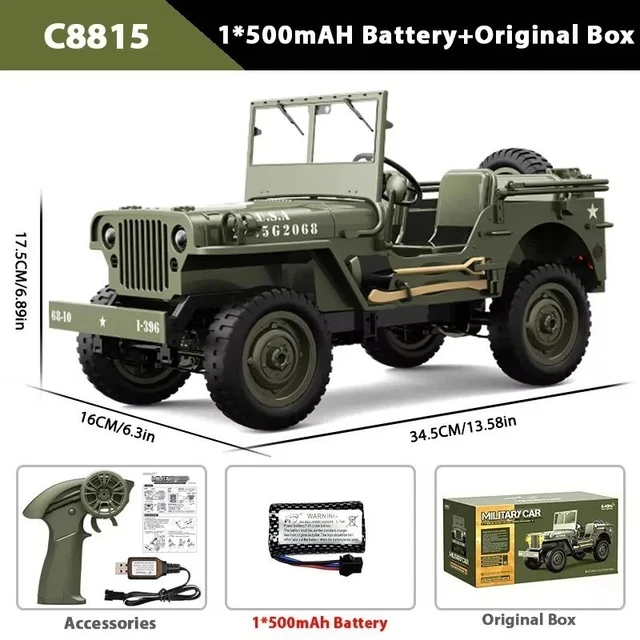 Voiture Télécommandée 4x4 Militaire JJRC C8815 - 1:10, Treuil, Tout-terrain, Prête à Rouler