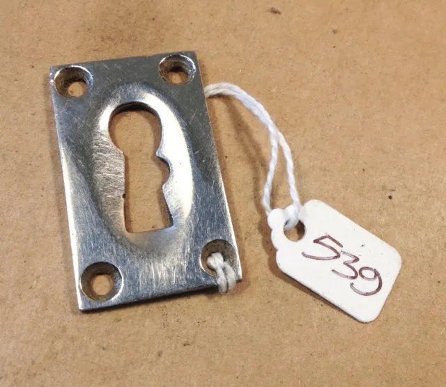 (539)A Rectangular Flat Nickle Plated  Keyhole Escutcheon Original Salvaged Item