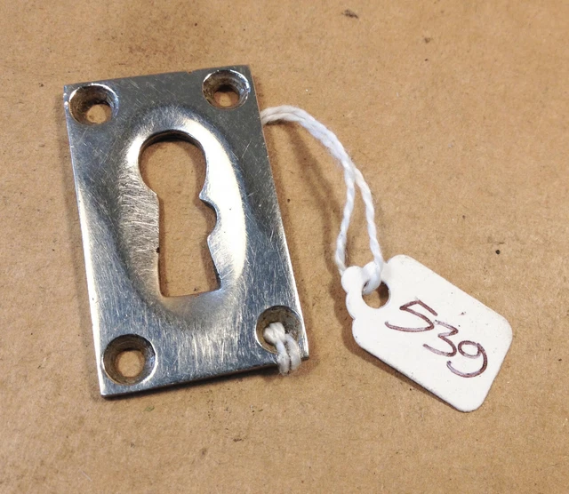 (539)A Rectangular Flat Nickle Plated  Keyhole Escutcheon Original Salvaged Item