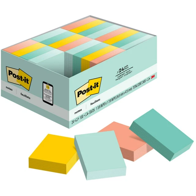 Post-it Notes,Value Pk,100 Sh/PD,1-1/2"x2",24/PK,Marseille