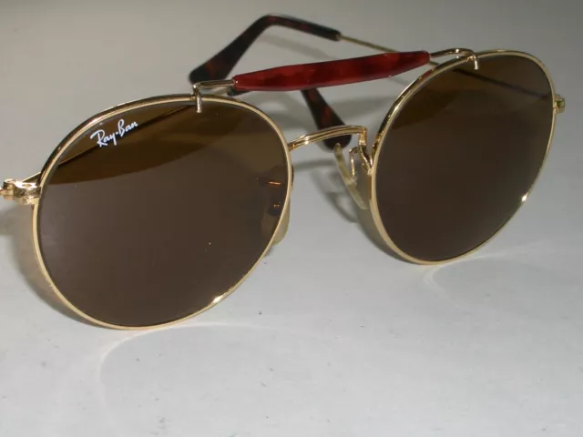 B&L Ray-Ban W0921 Gold/Tort Blend B15 Brown Round Outdoorsman Aviator Sunglasses B&L Ray-Ban W0921 Gold/Tort Blend B15 Brown Round Outdoorsman Aviator Sunglasses