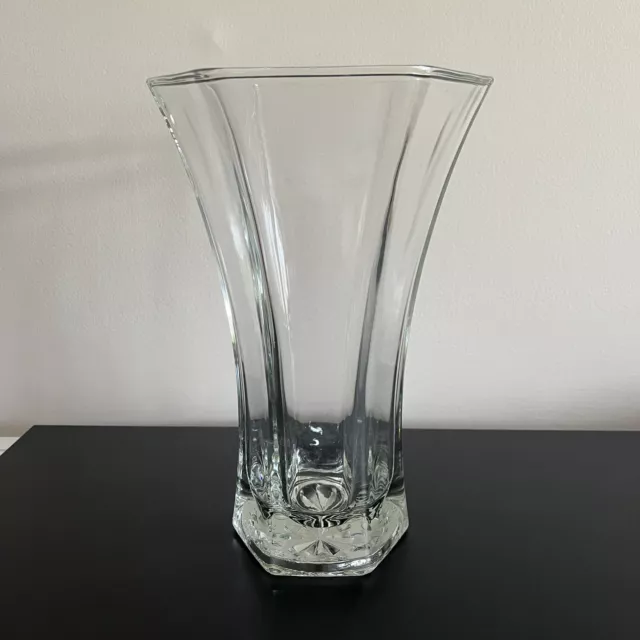 Hoosier Glass Vase 4041 Clear Hexagon 6 Sided 10.25 Inch Vintage Heavy