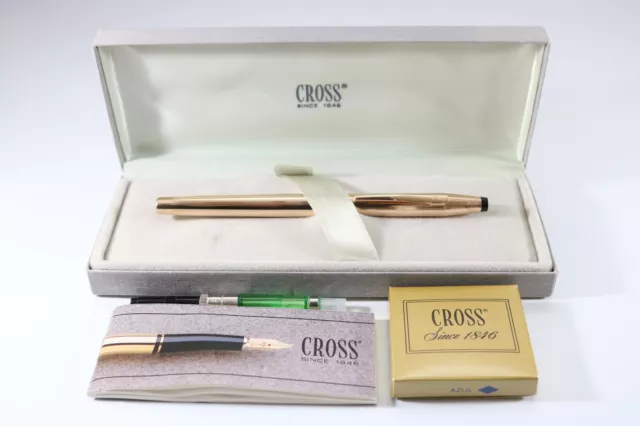 Vintage Cross Century No. 1502 14k Rolled Gold Medium Fountain Pen (Cased & Ink)