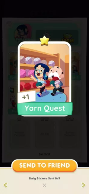 Monopoly Go!  YARN QUEST 1 Star Sticker SWEATER PARTY Set 2