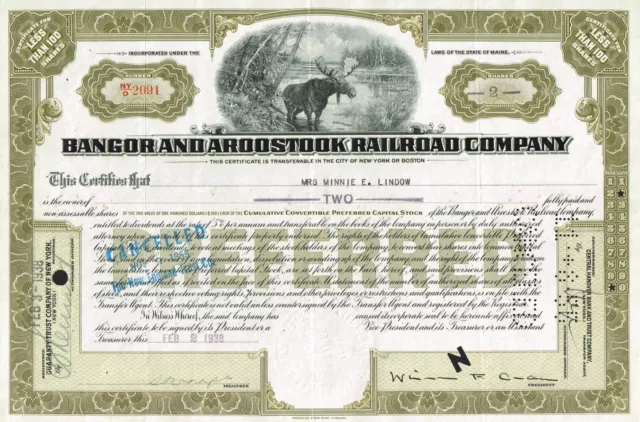 USA BANGOR AND AROOSTOOK RAILROAD COMPANY stock certificate/bond