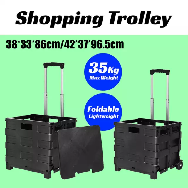 Shopping Cart Portable Trolley Grocery Basket Wheels Folding Lid Crate Foldable
