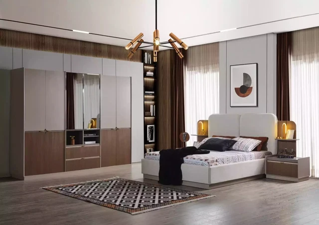 Luxe Chambre à Coucher Ensemble Moderne Set Lit Nachttische