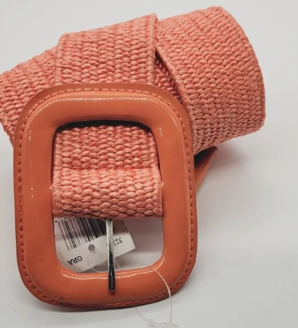 FASHION FOCUS ORANGE Vegan Leather Belt Women's Stretch Small Medium Woven NWT