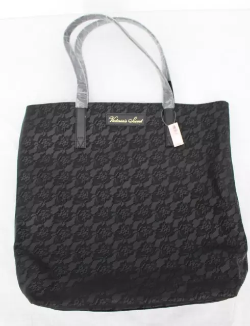 New Victoria's Secret Tote Bag Black Lace Print Beach Overnight Handbag