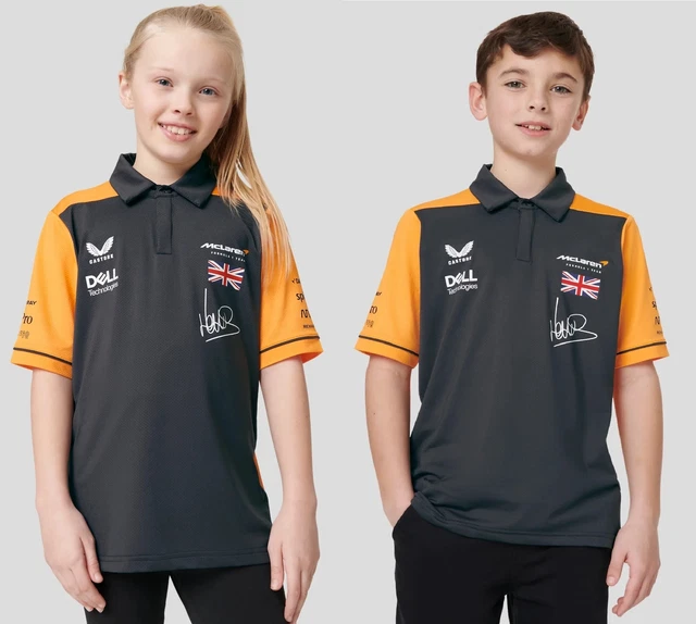 Polo Polo Bambino Formula Uno McLaren Lando Norris NUOVA Grigia & Papaya BAMBINI