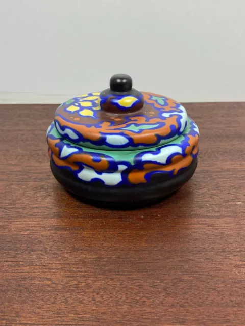 Small Lidded Jar Gouda Dutch art Pottery vase Studio Crafted Regina Holland