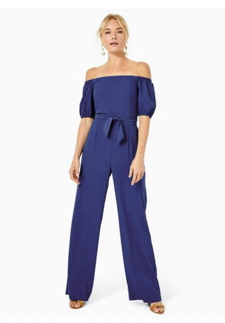 LILLY PULITZER JADA Off the Shoulder Jumpsuit Oyster Bay Navy Size