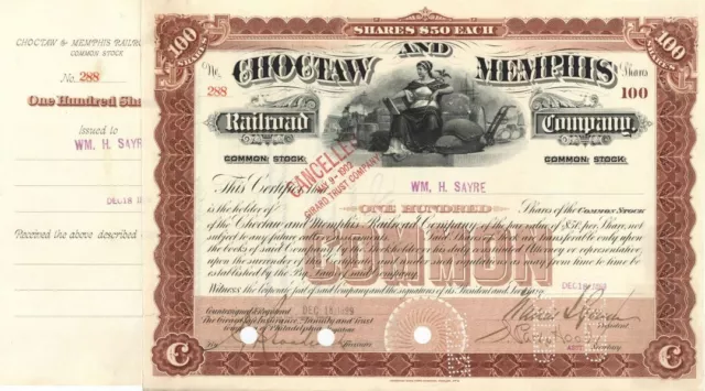Choctaw and Memphis Railroad Co. - Stock Certificate - Railroad Stocks