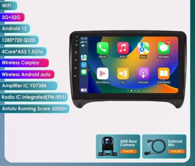 Radio 2 Din 9" Per Audi Tt 8J Android Bluetooth Usb Gps Navigatore Carplay 2/32