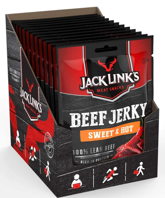 Jack Links Beef Jerky Sweet Hot carne secca manzo snack 12x 25g NUOVO MHD 03/24