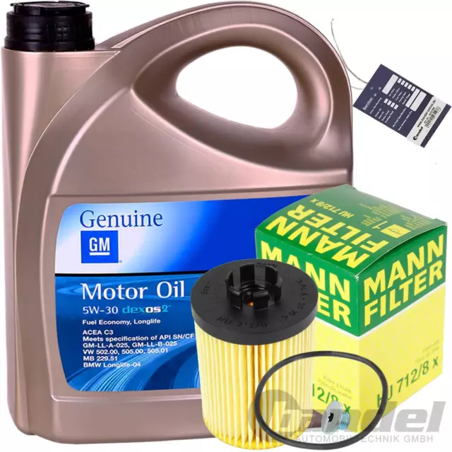 Mann Filtro Olio + Originale 5W30 Adatto A per Corsa D + B Astra H + G Combo