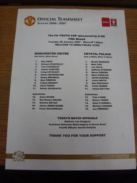 30/01/2007 Manchester United U18 v Crystal Palace U18 [FA Youth Cup] [At Hyde Un