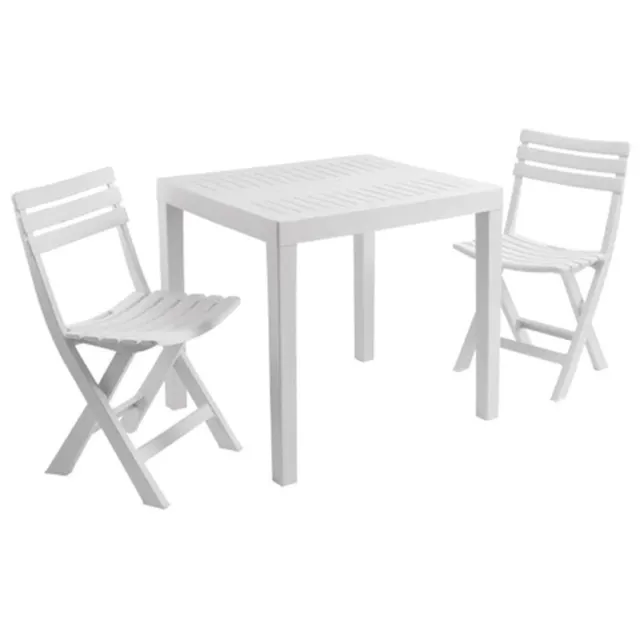 Set de jardin 3 pièces Table blanche + 2 chaises pliantes de jardin PROGARDEN