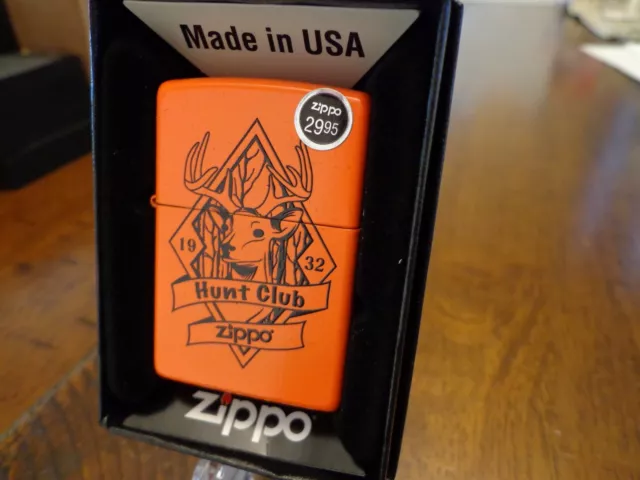 Zippo Hunt Club 1932 Buck Deer Neon Orange Zippo Lighter Mint In Box