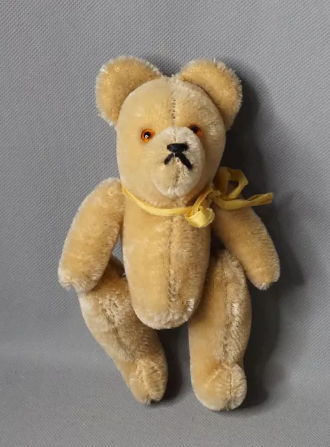 7"Antique German Schuco Hermann Straw-stuffed Gold Mohair Teddy Bear Jointed Toy