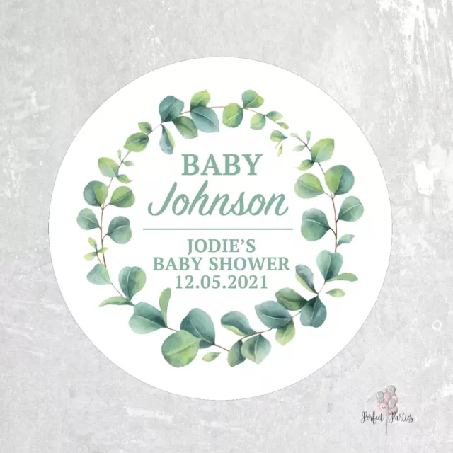 35 Personalised Baby Shower Stickers, Wedding Stickers, Labels - Green Floral