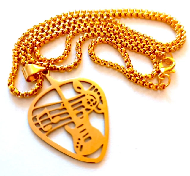 Collier Pendentif Guitare En Métal Noir - Longueur 60 Cm - Acier Inoxydable - Neuf Avec étiquettes