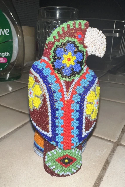 Huichol Indian Beaded Thunderbird Eagle Figure Handmade Mexican Folk Art Colorfl