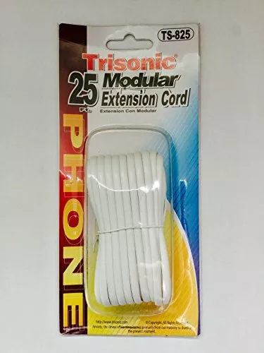 White 25 ft Telephone Phone Extension Cord Cable Line Wire by Trisonic