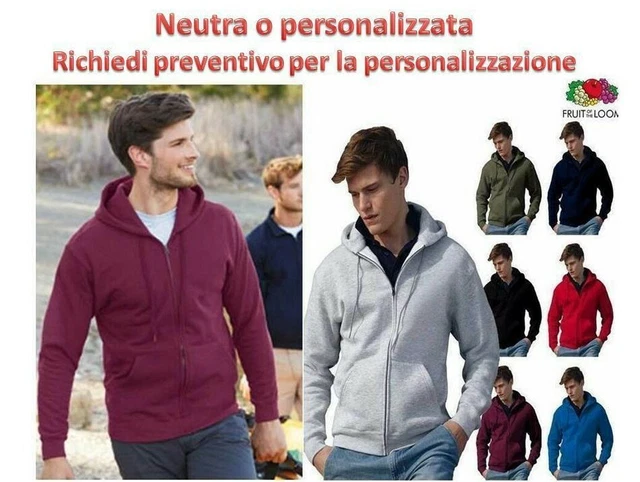 Felpa Con Cappuccio Zip Uomo Fruit of The Loom Cotone Felpato Maglia Da lavoro