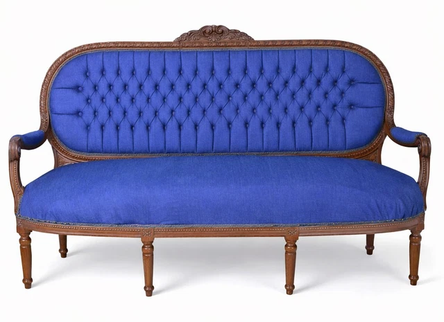 Canapé baroque en bois doré et tissu noir fleuri