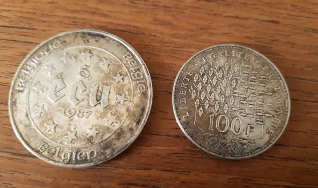 Lot De 2 Pièces Argents  5 Écu Et 100 Francs