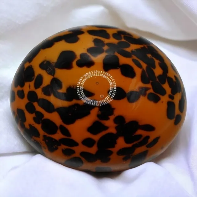 Vintage Hand Blown Art Glass Paperweight Leopard Cheetah Spots Amber Black