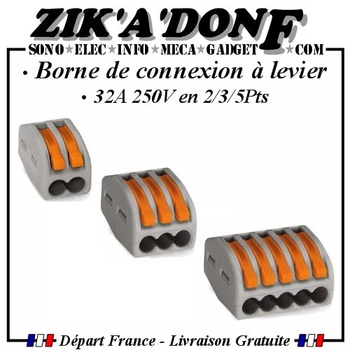 Borne de connexion à levier 2, 3 ou 5 points (Connecteur, Bornier, Type WAGO)