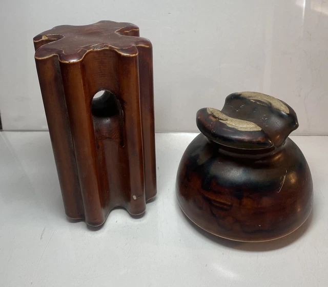 2 Antique Vintage Porcelain Electrical Large Insulators Unmarked  & Thomas