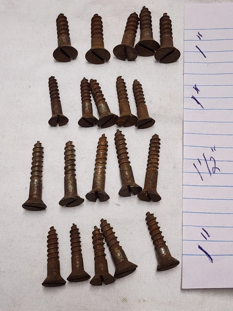 20 VTG Misc Sizes Rusty Slot Flat Head Iron Wood Screws