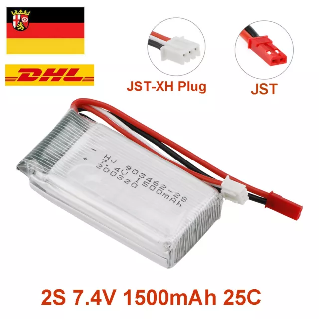 7,4V 1500mAh 25C 2S Lipo Akkus JST Stecker für RC Car Truck Truggy UAV Drohne