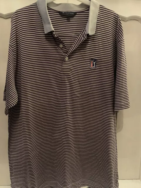 Herren PGA Tour Poloshirt lila/grau gestreift Größe XL
