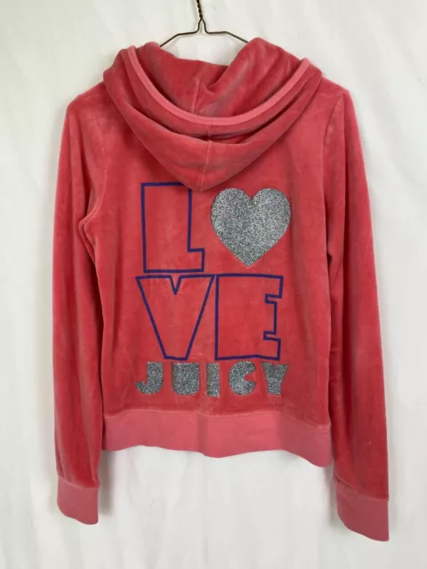 Juicy Couture Hoodie Women's Medium Pink Velour Love Juicy Glitter Full Zip