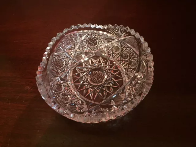 Antique Vintage American Brilliant Period Cut Crystal Glass Lace Bowl Dish