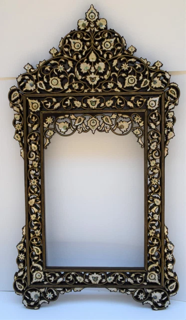 Large 47" Moroccan Handcrafted Mother of pearl Inlaid Wood Wall Mirror Frame