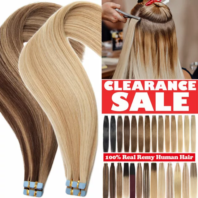 CLEARANCE 100% Real Remy Tape In Human Hair Extensions Skin Weft Highlight THICK